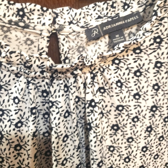 ADRIANNA PAPELL | Bubble Sleeve Blouse Floral Print Design Black/White M - Picture 3 of 4